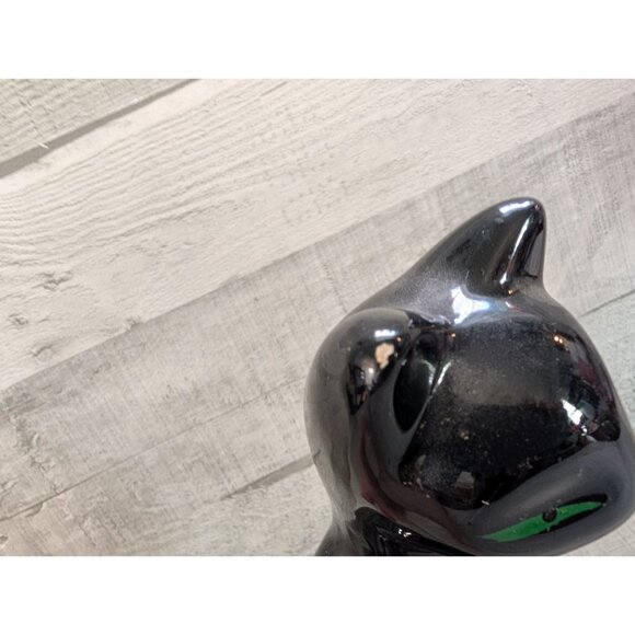 Vintage Black Ceramic Cat Figurine With Green Eyes - Picture 4 of 7